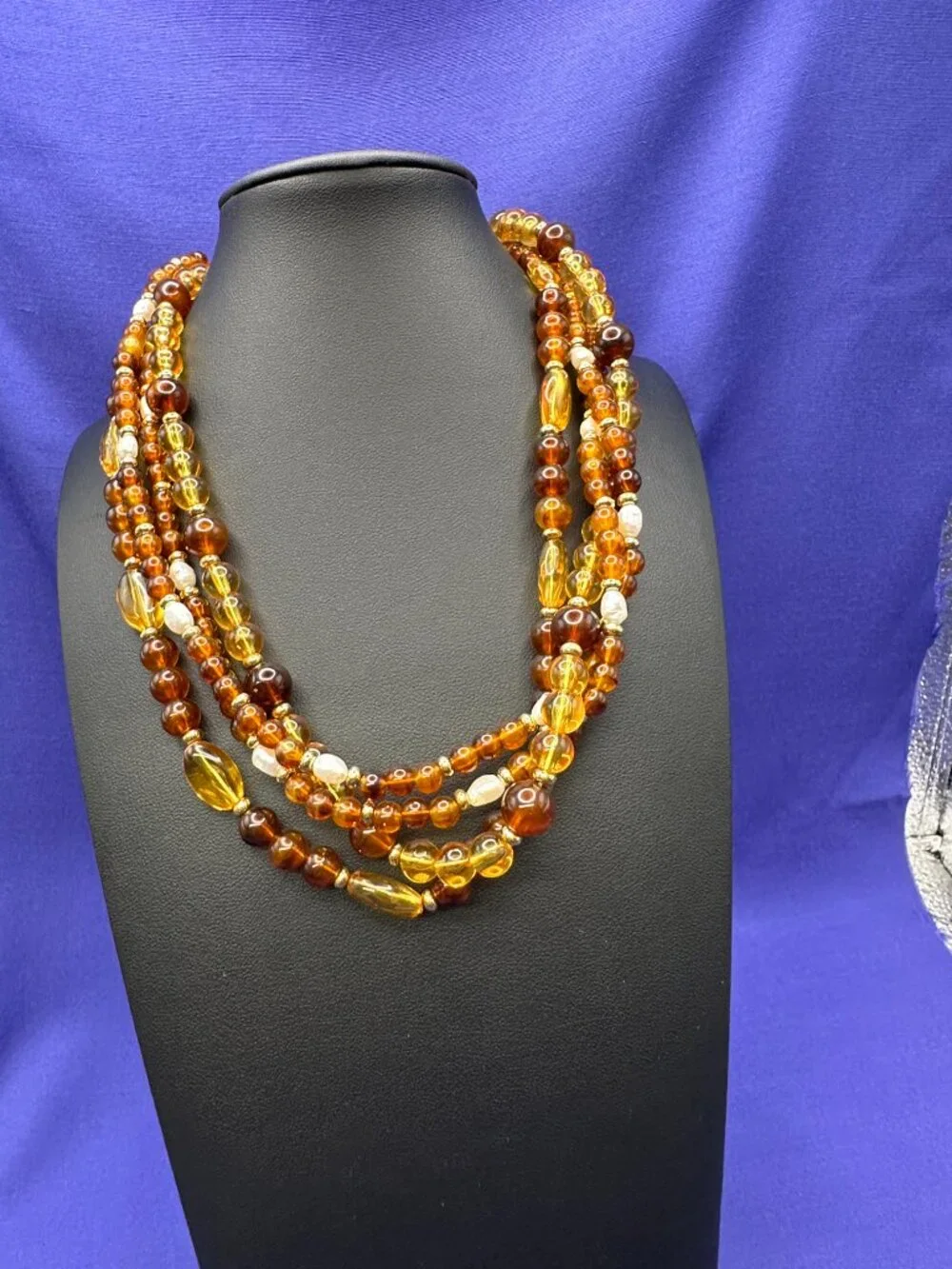 Givenchy Multi-Strand Faux Amber & Baroque Pearl Necklace